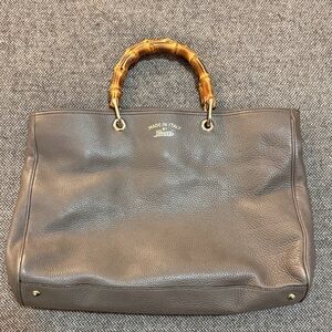 Gucci Bamboo Shopper Tote Gray Leather Bag